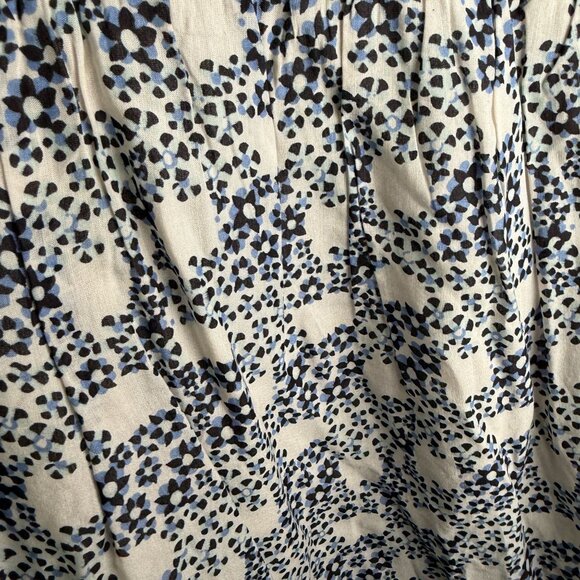 Anthropologie V-Neck Plunge Mini Tunic Dress Blue Cream Size L Garden Party - Picture 12 of 12